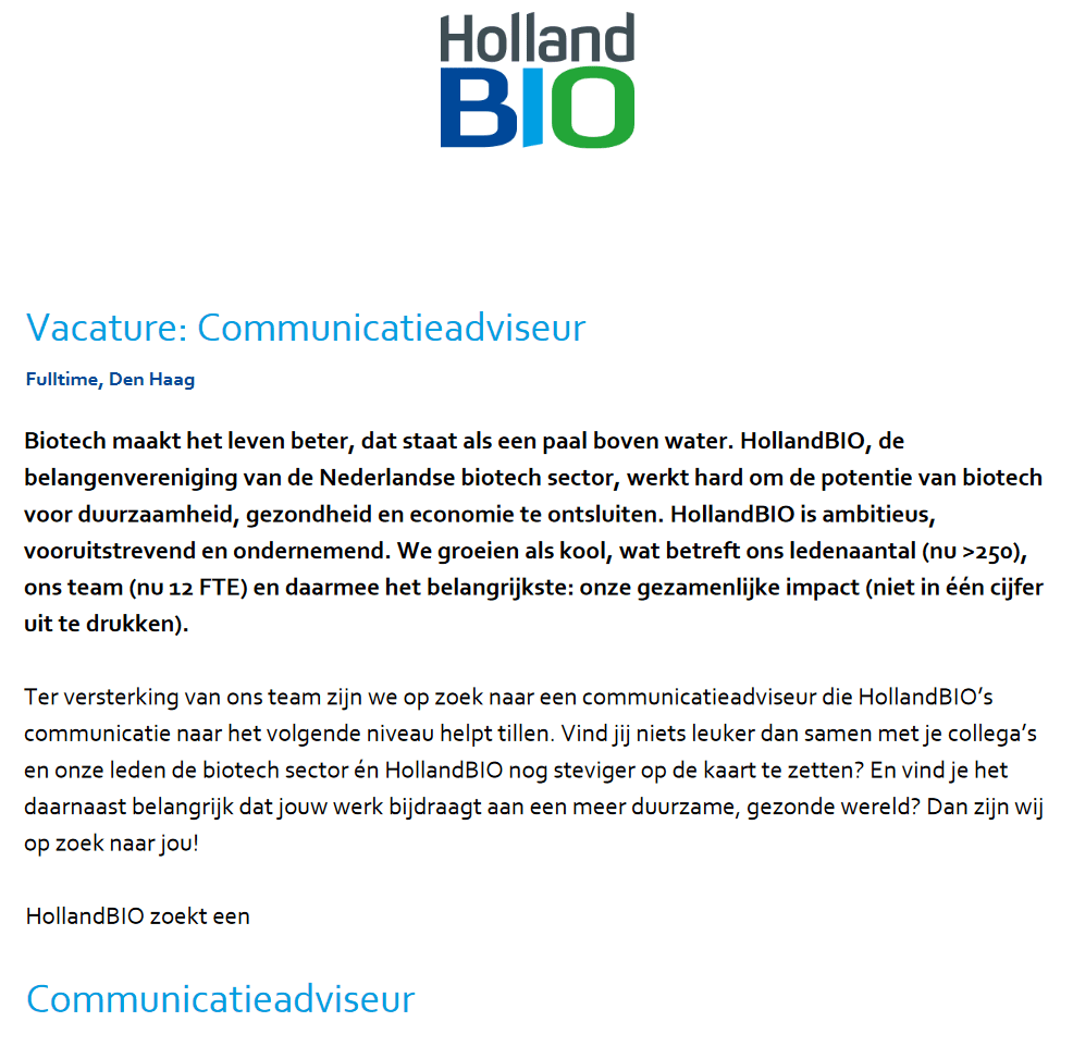 Spread The Word: HollandBIO Zoekt Communicatieadviseur! - HollandBIO